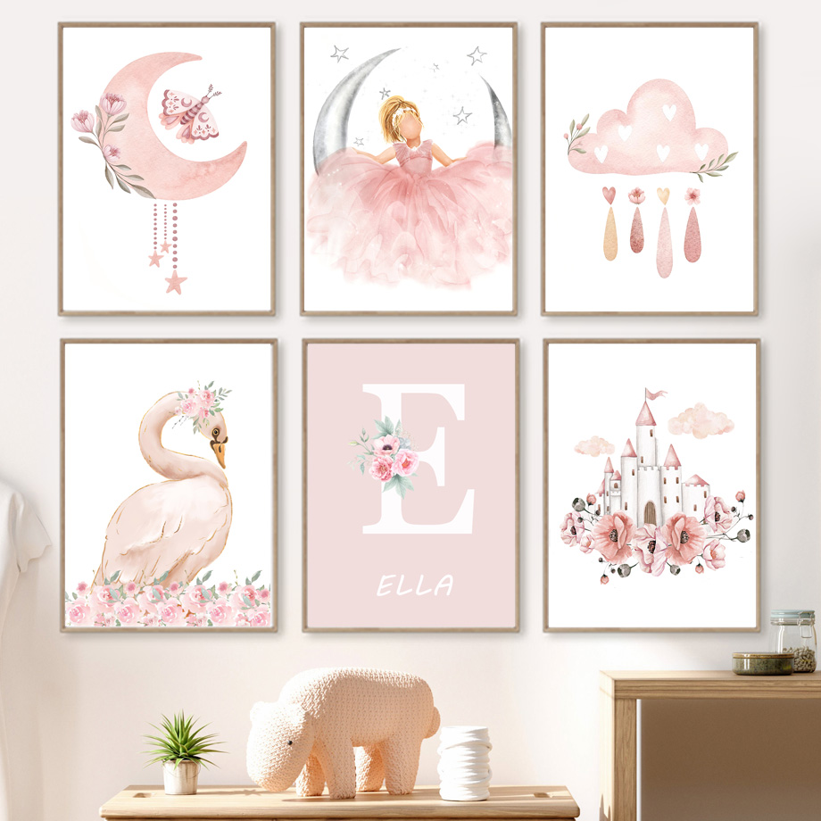 Animals Baby Nursery - Pembe Melek Kız Güneş Ay Bulut