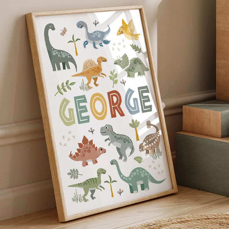 Baby Nursery Art - Sevimli Dinozor T-Rex Brachiosaurus Kreş Duvar