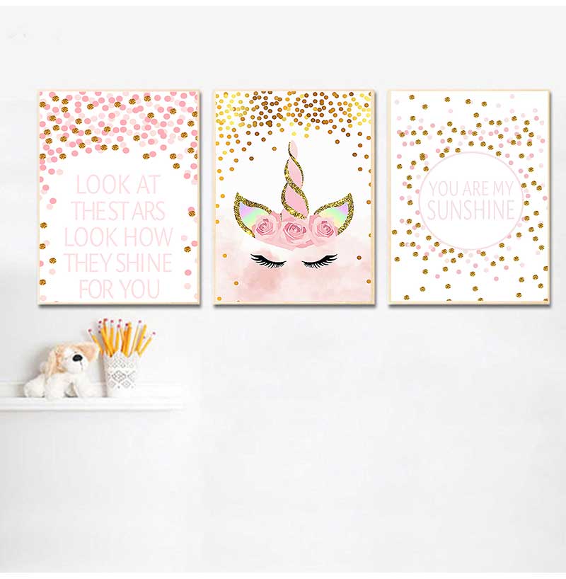 Baby Unicorn Nursery - Dekoratif Resim Bebek Kız Yatak Odası