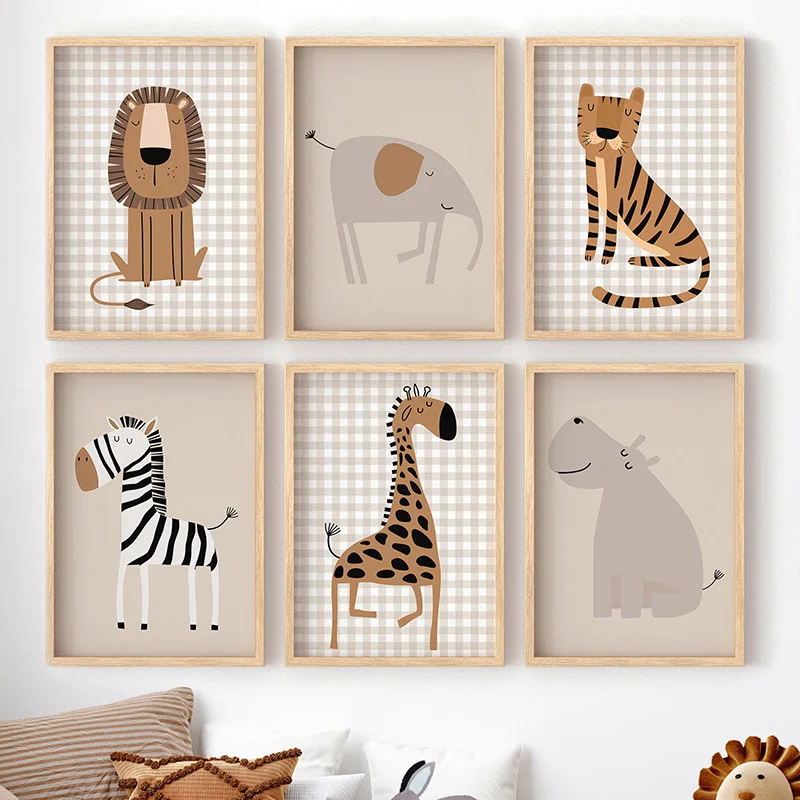 Baby Nursery Jungle Animals - (Çerçeve yok) Aslan Kaplan Fil Zürafa