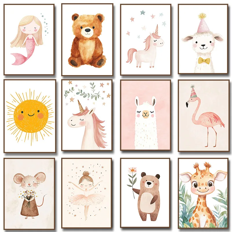Baby Unicorn Nursery - Pembe Balerin, Yıldızlı Unicorn, Sevimli Denizkızı,