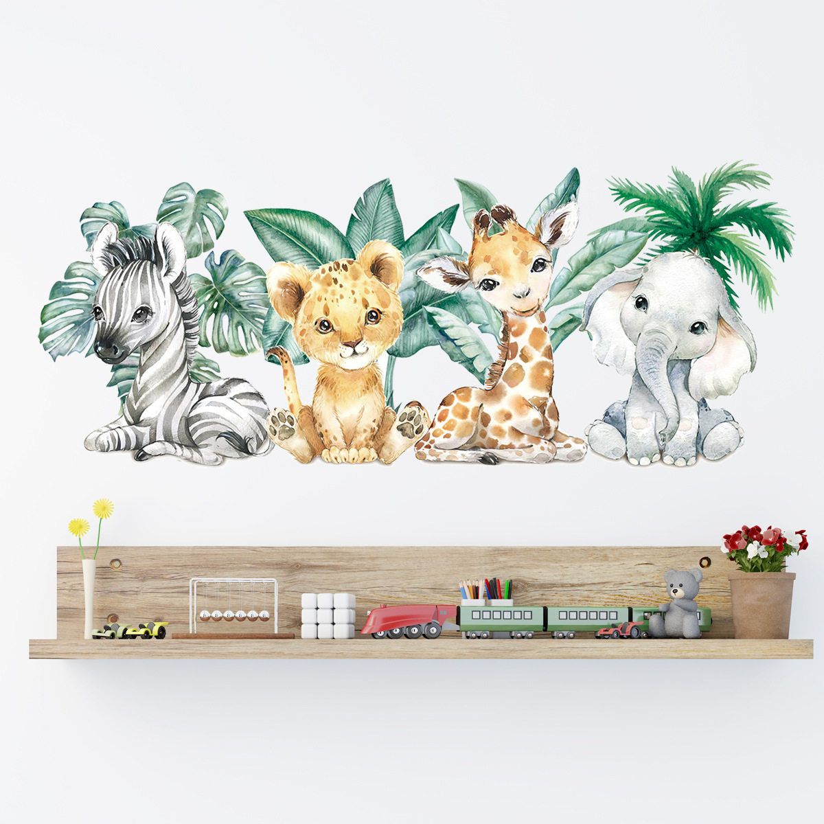 Baby Nursery Jungle Animals - Karikatür Sevimli Orman Hayvanlar Suluboya Aslan