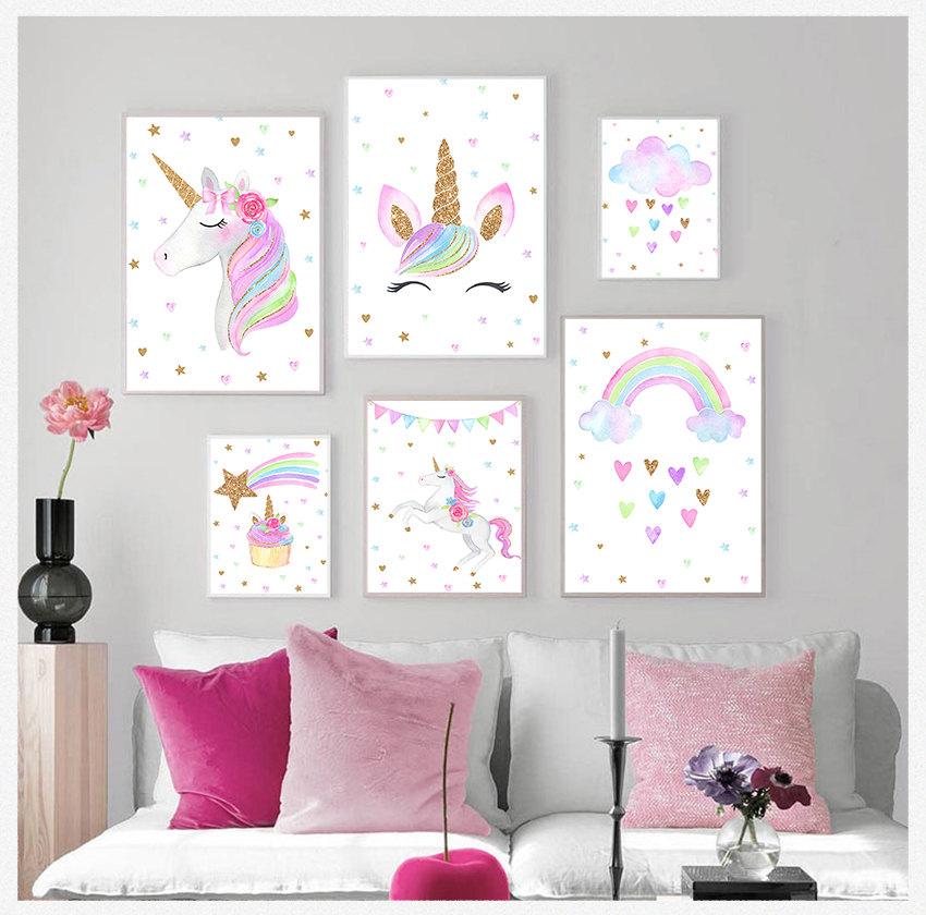 Baby Unicorn Nursery - Sevimli Tuval Boyama İskandinav Dekorasyon Resim