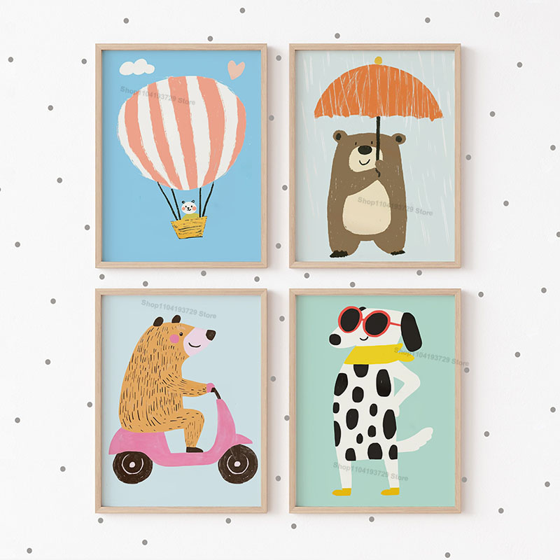 Animals Baby Nursery - Komik Hayvanlar Ayı Kaplan Köpek Karikatür