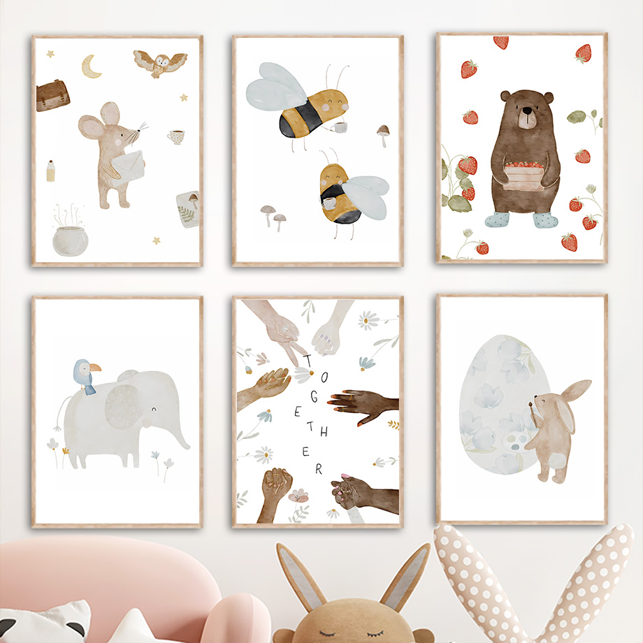 Animals Baby Nursery - Boho Hayvanlar Arkadaşları Fil Tavşan Ayı