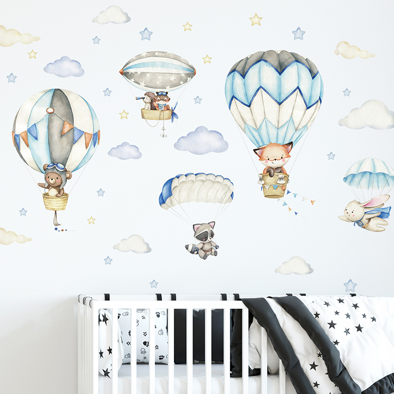 Baby Nursery Design - Karikatür Sevimli Hayvanlar Sıcak Hava Balonu