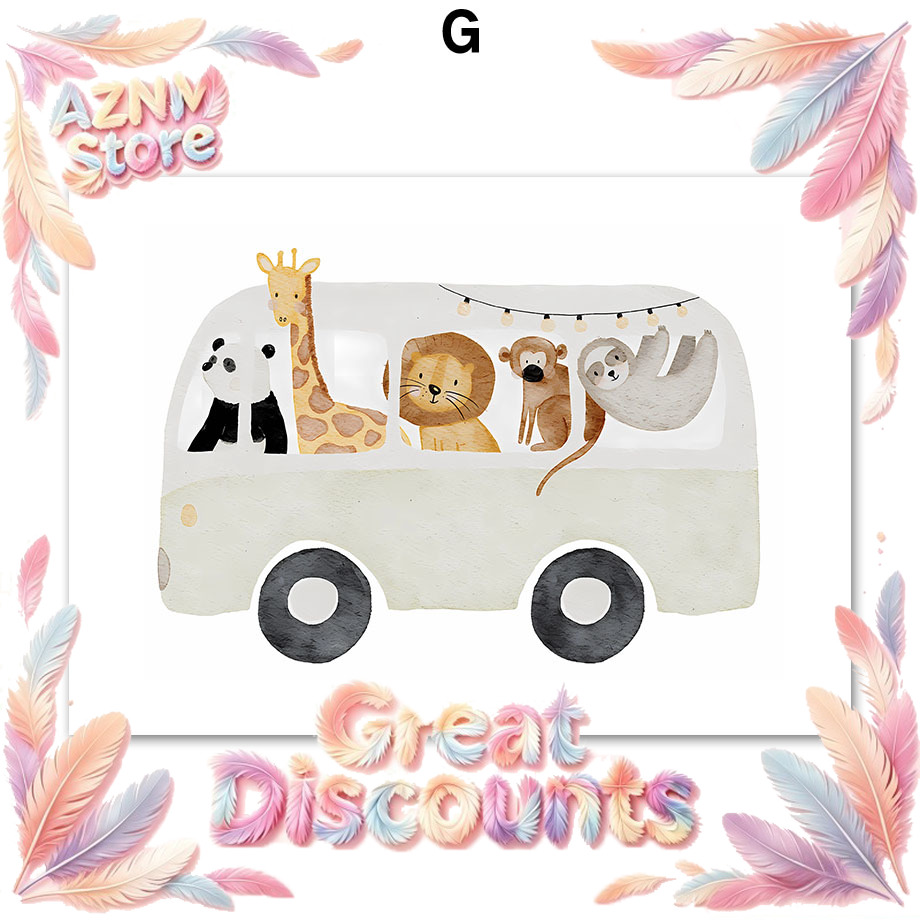 Baby Nursery Art - Boho Hayvanlar Arkadaş Fil Tavşan Ayı