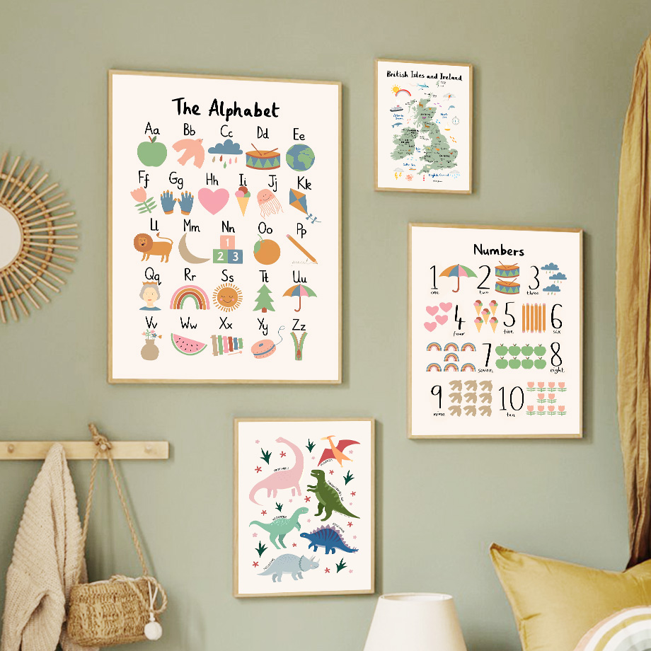 Animals Baby Nursery - Hayvan Dünya Haritası Dinozor Alfabe Numarası