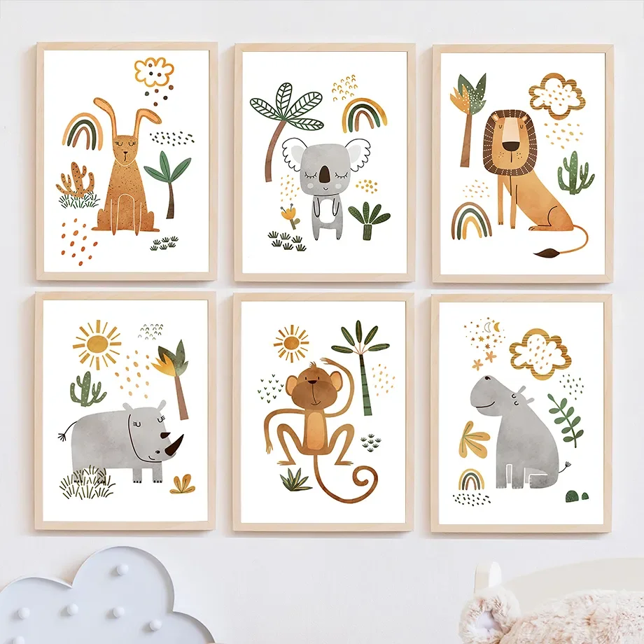 Baby Nursery Jungle Animals - Orman Hayvanı Aslan Fil Zürafa Gergedan