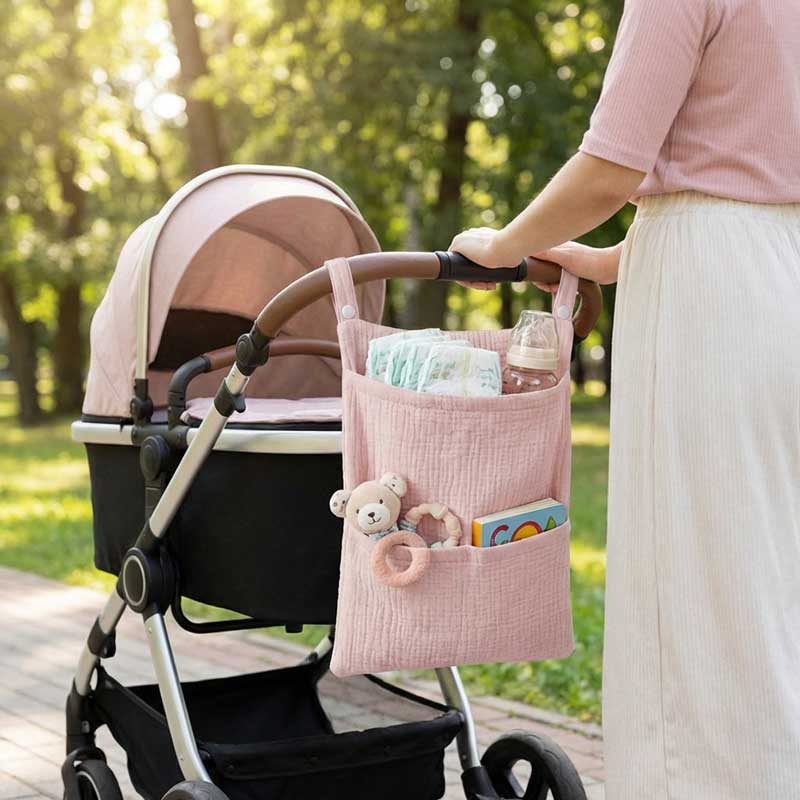Baby Nursery Storage - Saf Pamuk Bebek Arabası Asılı Çanta