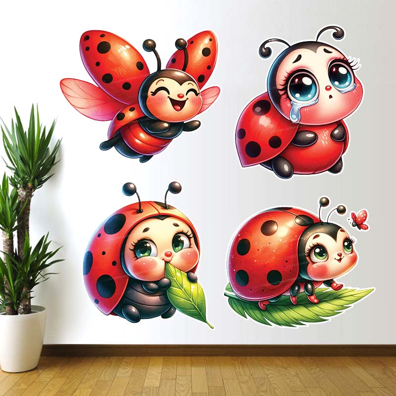 Baby Nursery Vinyl - Sevimli karikatür uğur böceği duvar çıkartmaları