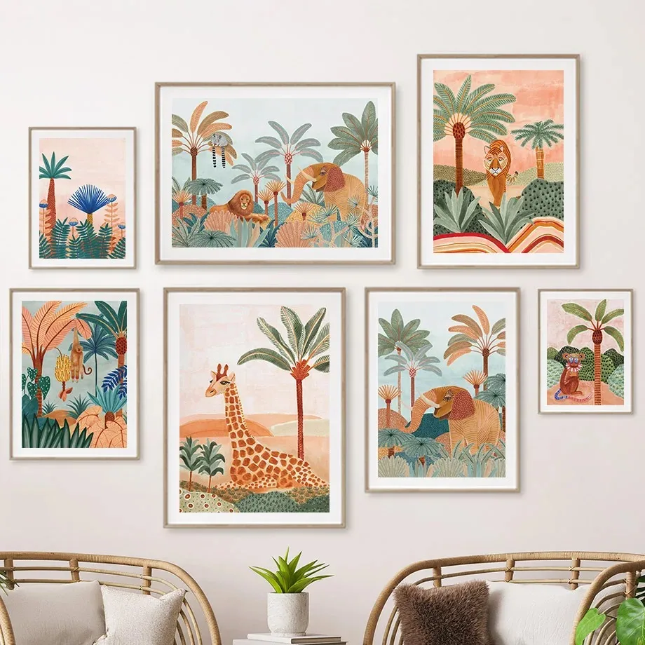 Baby Nursery Jungle Animals - Boho Orman Hayvanları Kaplan Maymun Zürafa