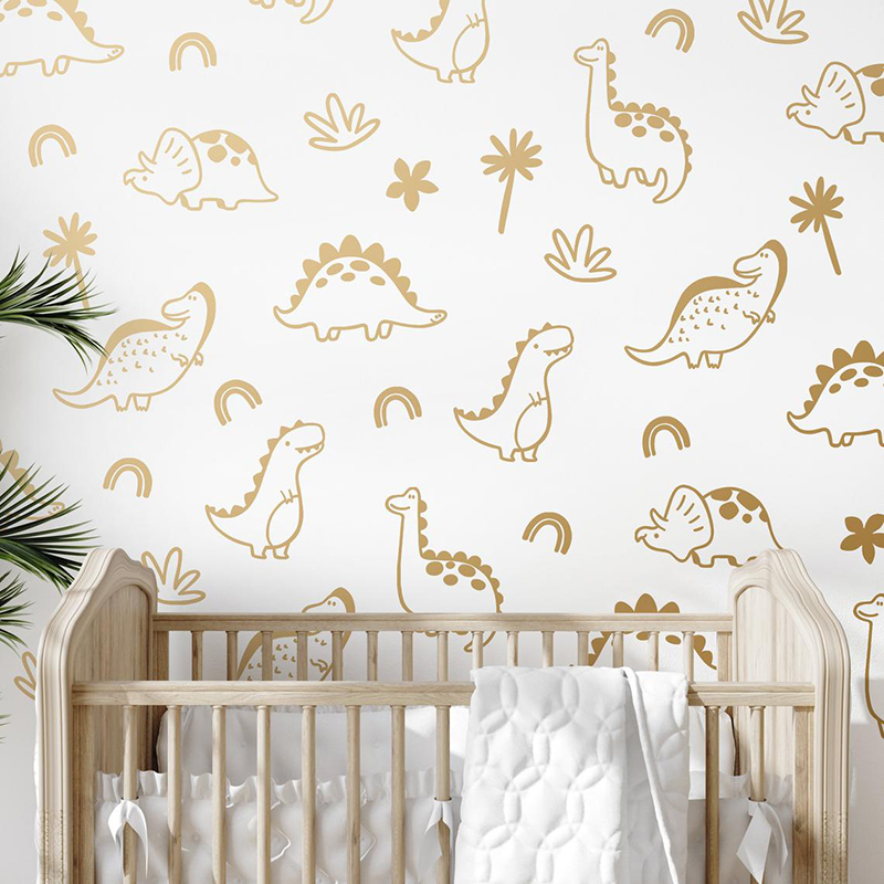 Baby Nursery Design - Geometrik Dinozor Ağacı Gökkuşağı Duvar Sticker