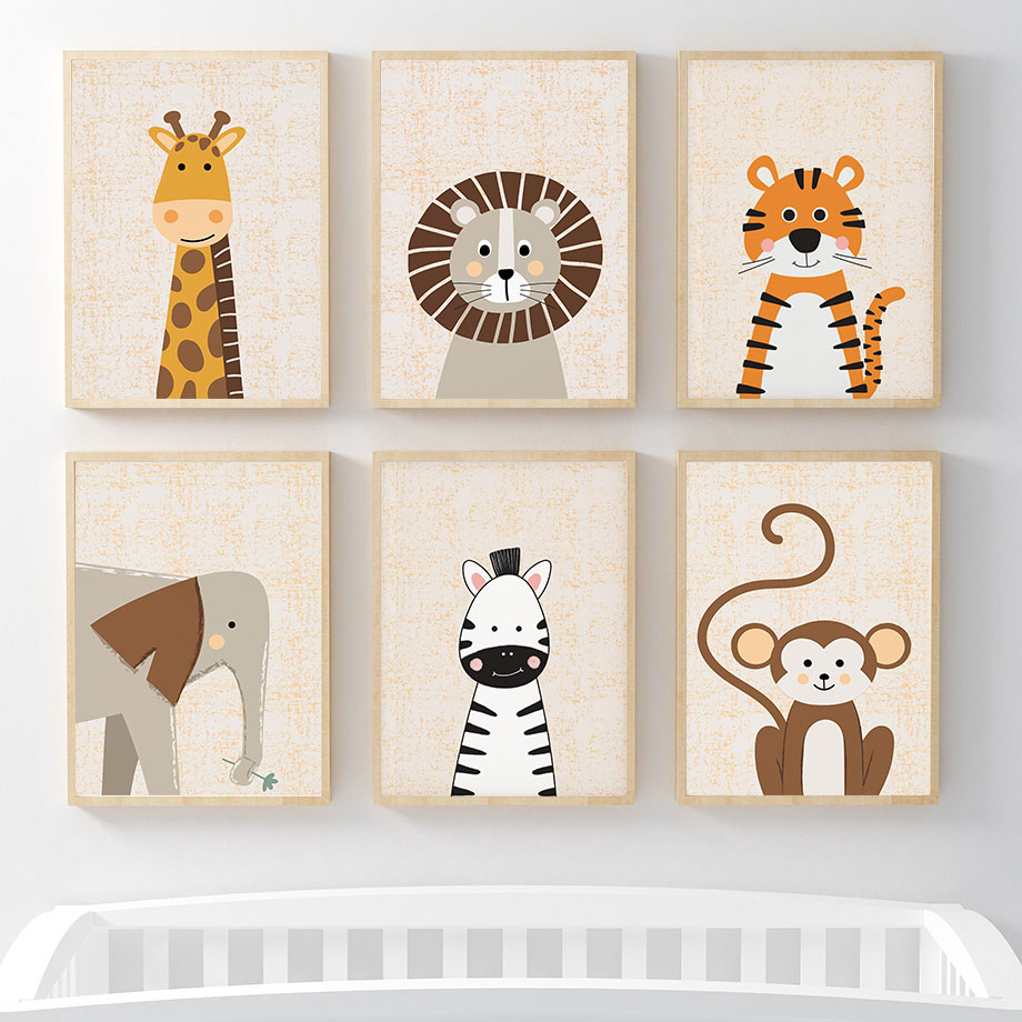 Baby Nursery Jungle Animals - Aslan Zürafa Fil Zebra Maymun Çocuk