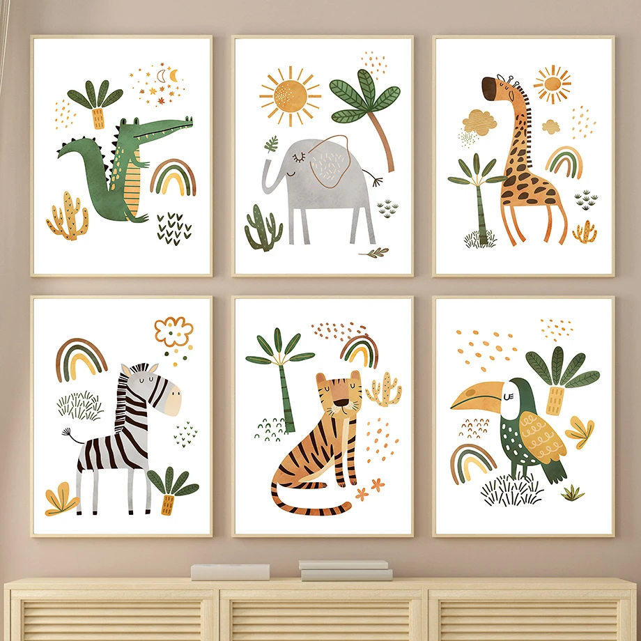 Baby Nursery Jungle Animals - Zürafa Fil Kaplan Zebra Toucan Orman