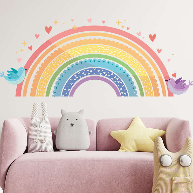 Baby Nursery Design - Renkli Gökkuşağı Kuş Aşk Duvar Çıkartmaları