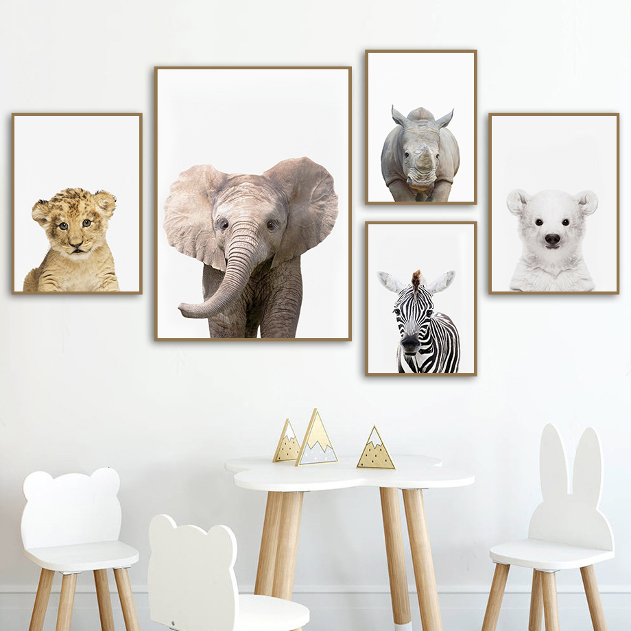 Baby Nursery Jungle Animals - 1 adet çerçevesiz kanvas tablo bebek