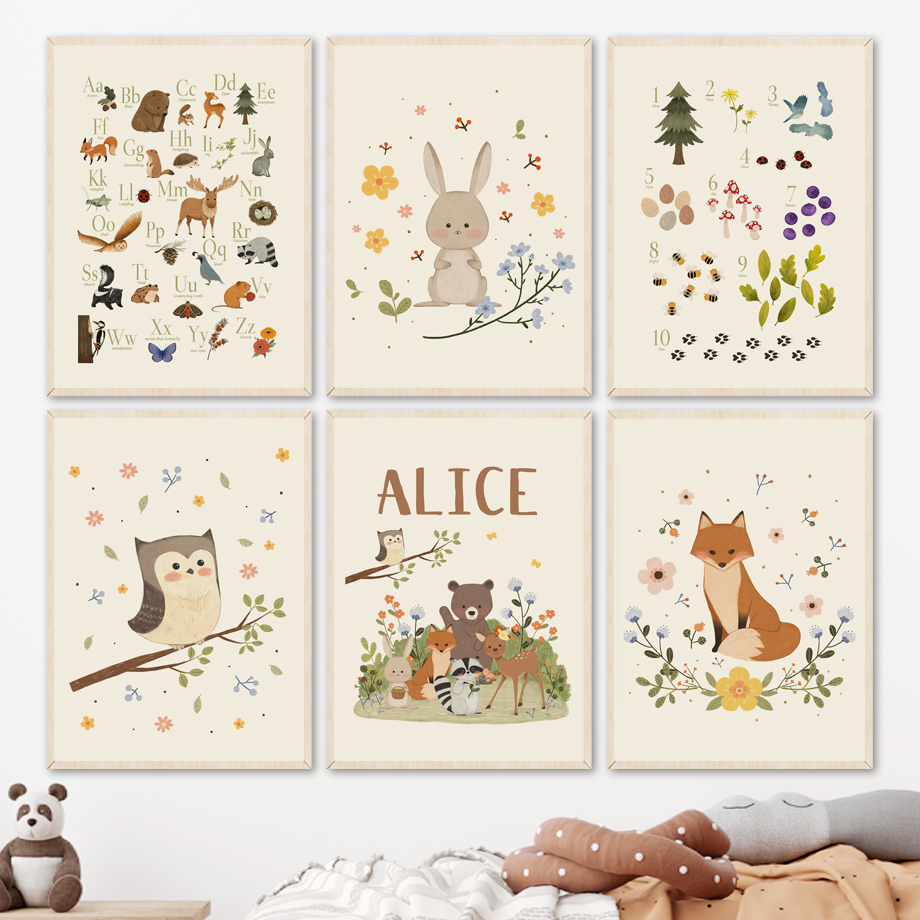 Animals Baby Nursery - 1 adet çerçevesiz Sevimli Tavşan Tilki