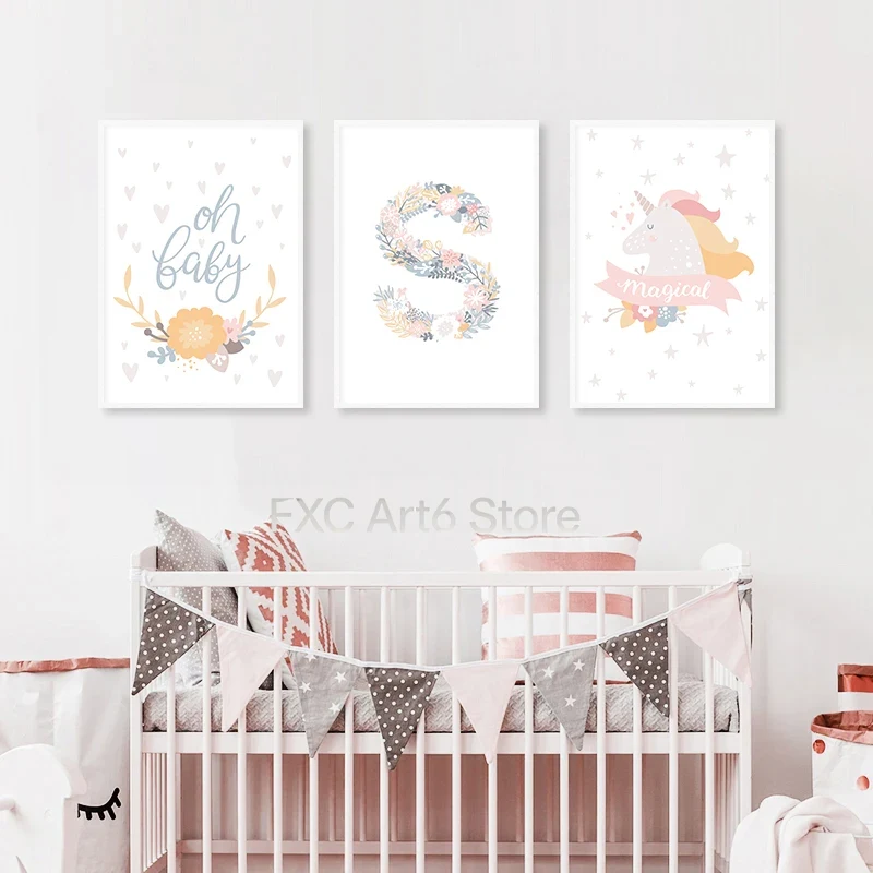 1 adet çerçevesiz çiçek alfabe - Baby Unicorn Nursery incelemesi ve fiyatı
