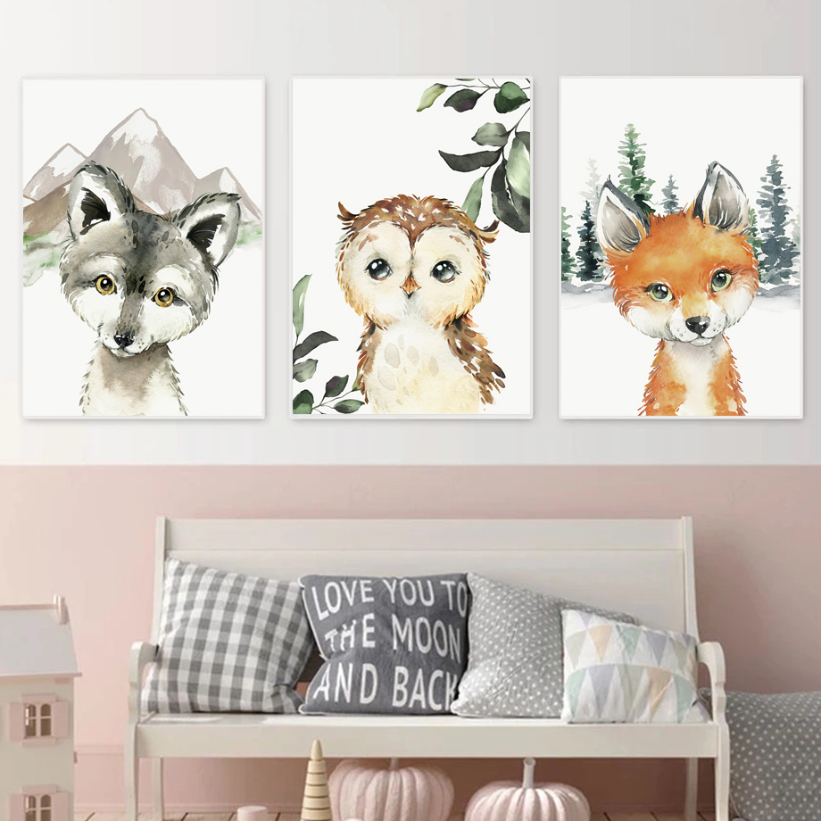 Tilki Rakun Baykuş Kurt Ormanı - Baby Nursery Art incelemesi ve fiyatı