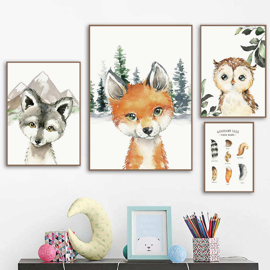 Tilki Rakun Baykuş Kurt Ormanı - Baby Nursery Art incelemesi ve fiyatı