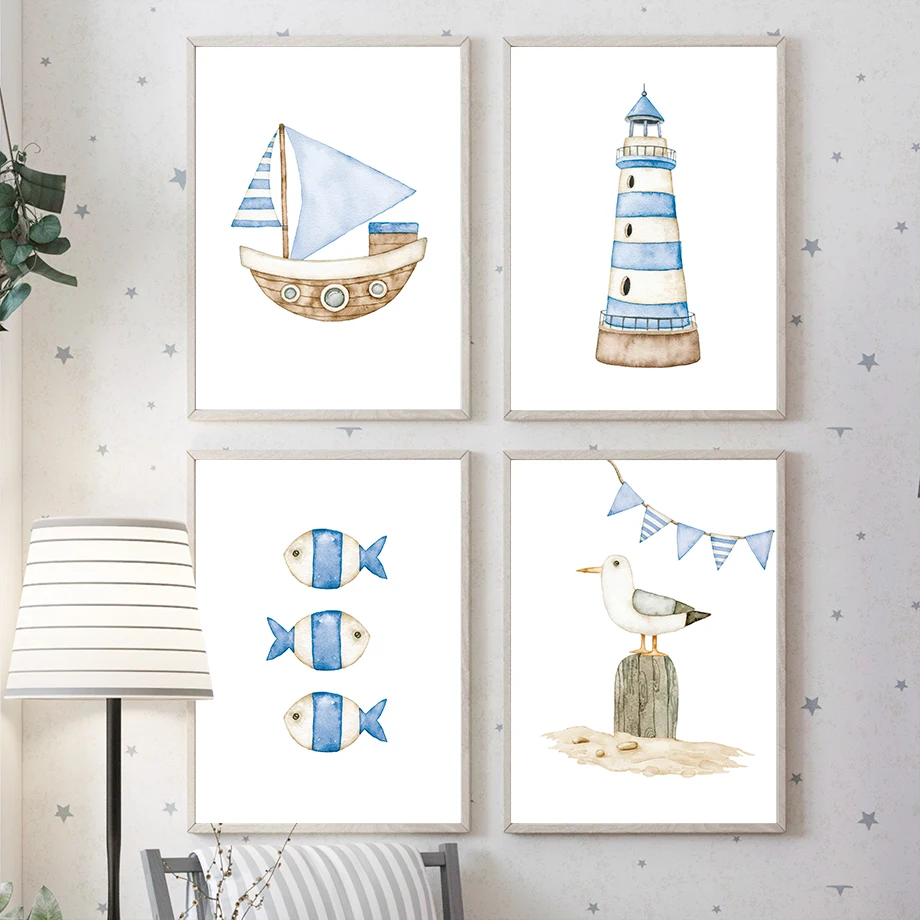 Yelkenli tekne deniz feneri ba - Baby Nursery Art incelemesi ve fiyatı