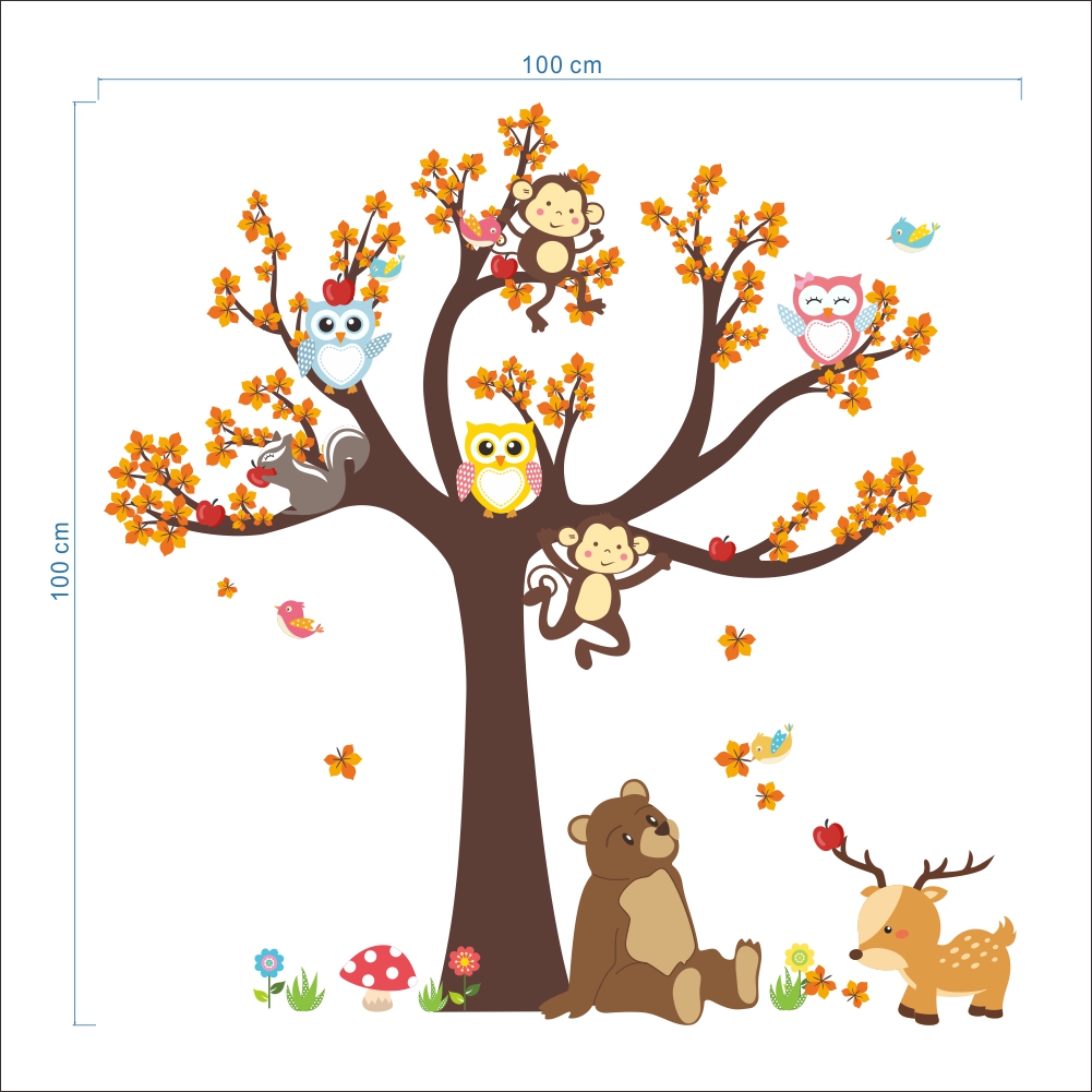 Baykuş maymun hayvanlar ağacı  - Baby Nursery Vinyl incelemesi ve fiyatı