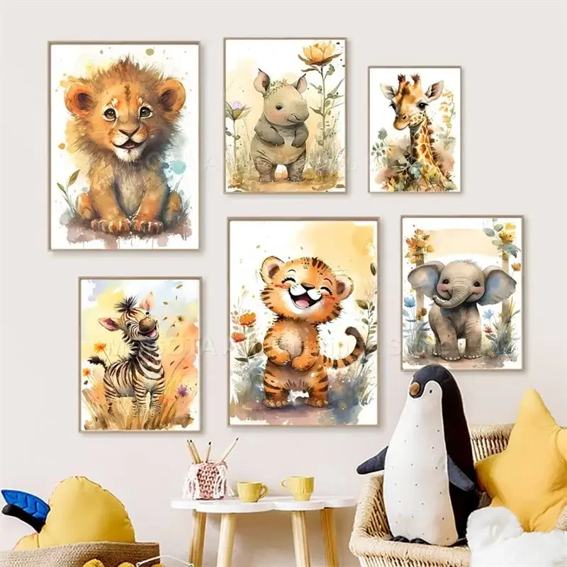 Suluboya Aslan Zürafa Kaplan F - Baby Nursery Art incelemesi ve fiyatı