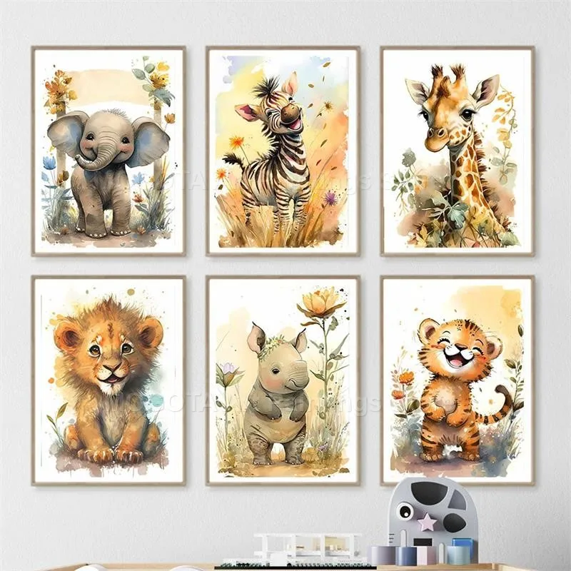 Suluboya Aslan Zürafa Kaplan F - Baby Nursery Art incelemesi ve fiyatı