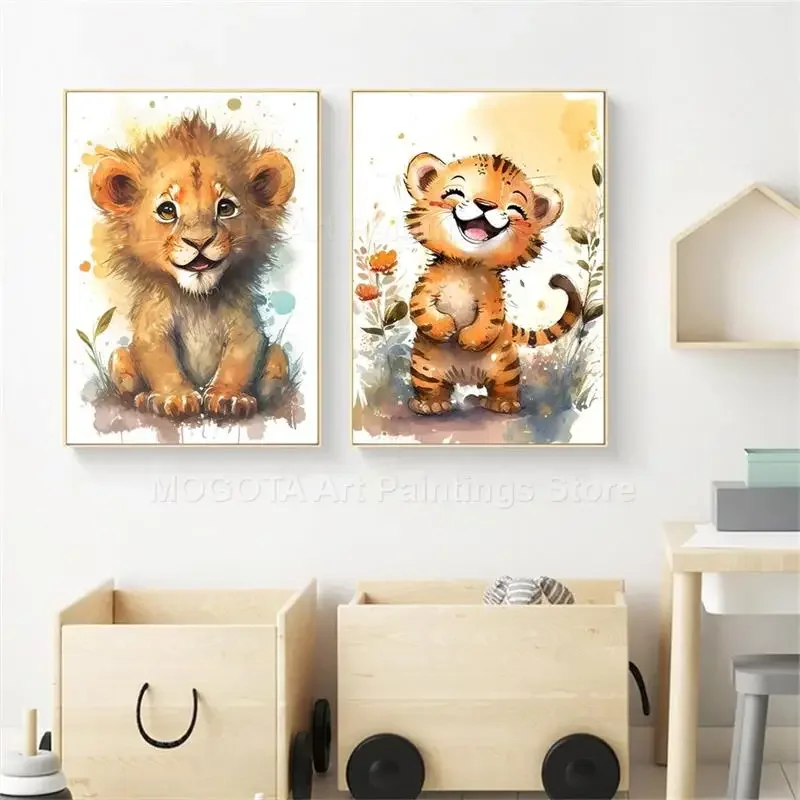 Suluboya Aslan Zürafa Kaplan F - Baby Nursery Art incelemesi ve fiyatı