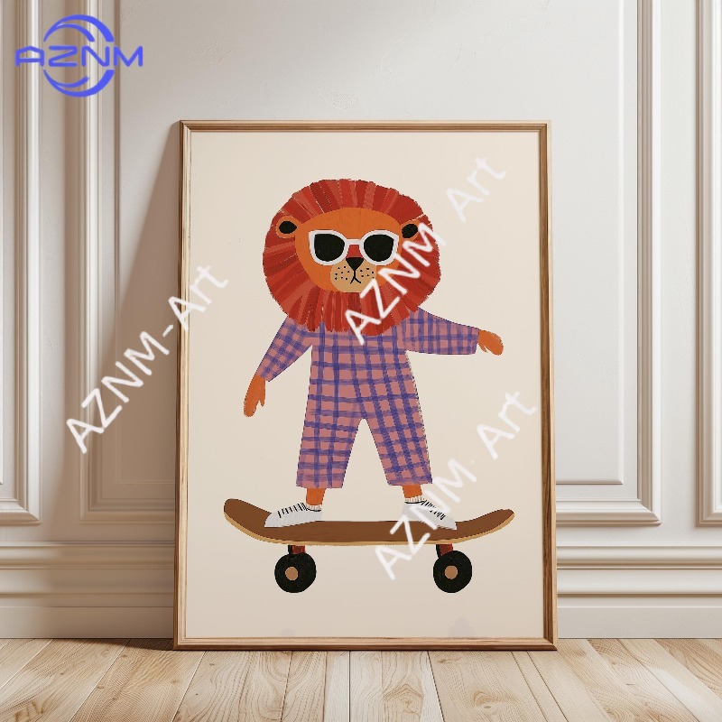 1 adet komik hayvan kaykay pos - Baby Nursery Art incelemesi ve fiyatı