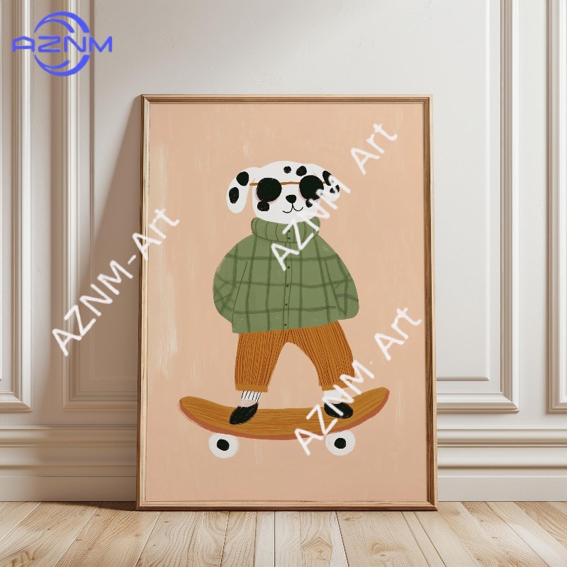 1 adet komik hayvan kaykay pos - Baby Nursery Art incelemesi ve fiyatı